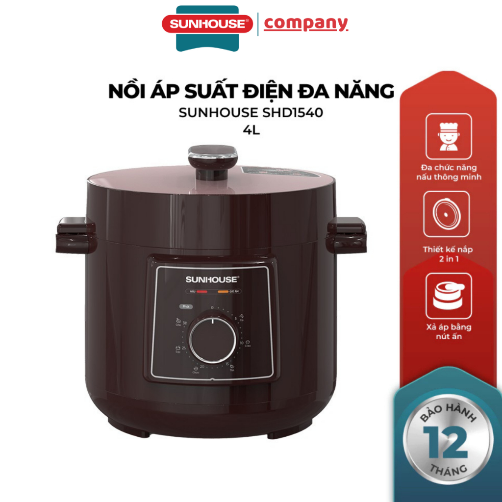 [chính hãng] NỒI ÁP SUẤT ĐIỆN ĐA NĂNG 4L SUNHOUSE SHD1540 - Bảo hành 12 tháng