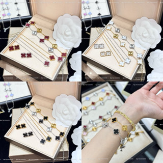 Set vòng cổ + khuyên tai cỏ bốn lá laze bóng, lắc tay cỏ 4 lá titan không han gỉ hàng cao cấp