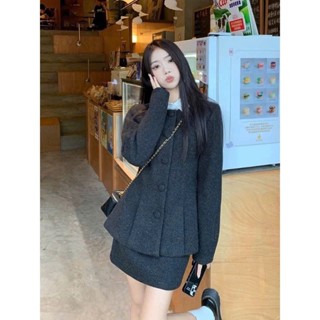 [ Sẵn Ship-Ảnh Thật] Set Dạ Len Đốm Tiêu Hai Lớp Dày Dặn Cúc Bọc Vải Phối Chân Váy Dáng A Có Lớp Lót Phong Cách Hàn Quốc