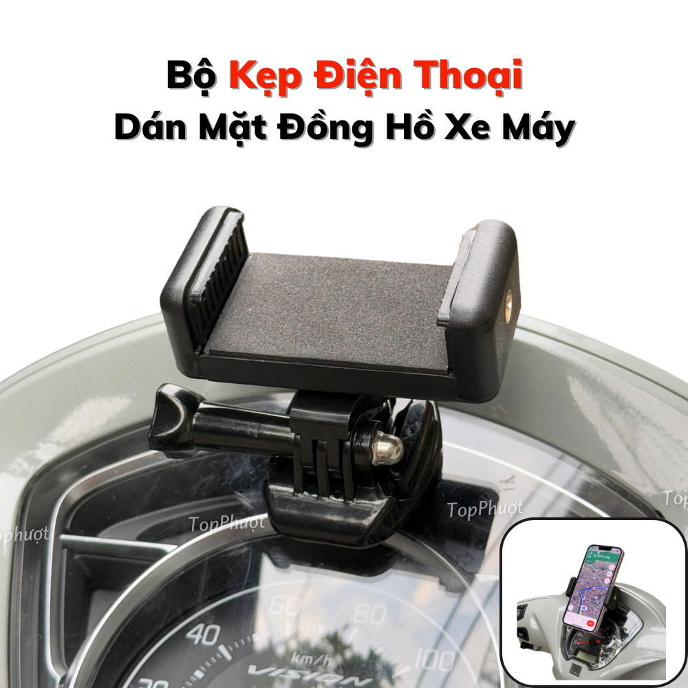 Giá Đỡ Bộ Kẹp Điện Thoại Dán Lên Mặt Đồng Hồ Xe Máy, Đế Cài Dễ Dàng Tháo Lắp Kèm Keo Dán Đa Năng