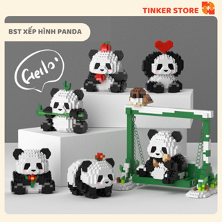 Bộ Mô Hình Đồ Chơi Lắp Ráp Xếp Hình 3D Cao Cấp Gấu Trúc Panda Xích Đu Dễ Thương, xếp hình panda
