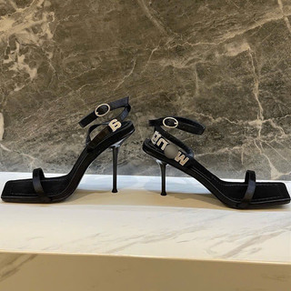 Sandal cao gót lụa gắn đá chữ gót mũi vuông gót 7cm và 10cm