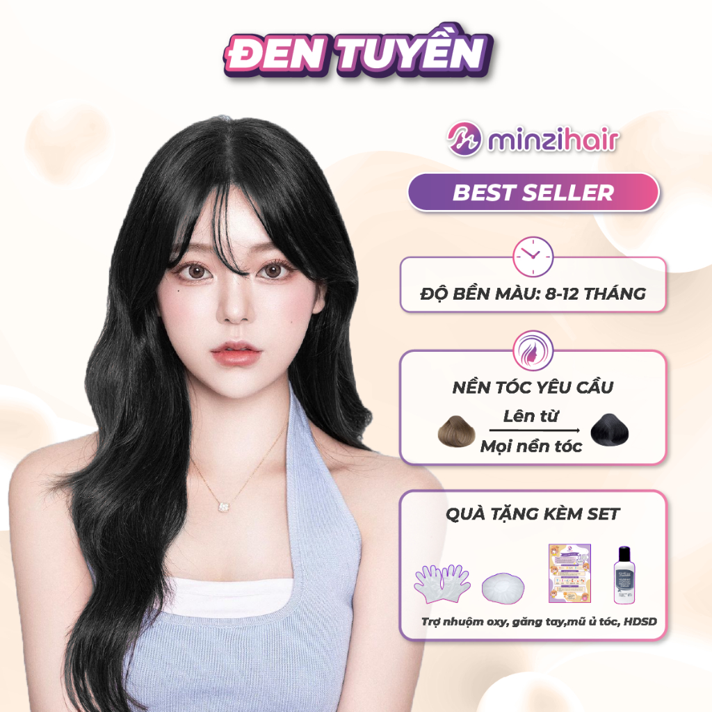 Thuốc nhuộm tóc màu ĐEN TUYỀN Minzihair - Lên từ mọi nền tóc
