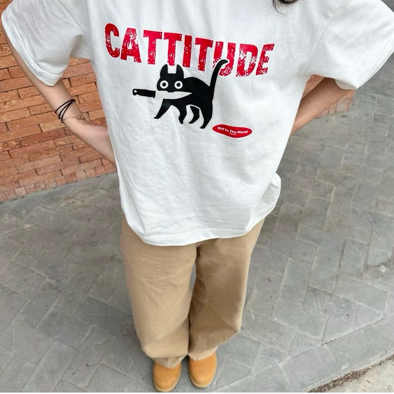 Áo Thun CATTITUDE Chất Liệu Cotton 100% 2 Chiều, Cao Cấp, Co Giãn, Form Rộng Tay Lỡ, Định Lượng 250gsm - GUNN