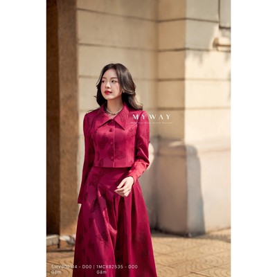 Set Áo Vest Chân Váy Nữ MY WAY Gấm Vân Họa Tiết Dáng Croptop Sang Trọng 5MVB11114 - 1MCXB2535 - DO0
