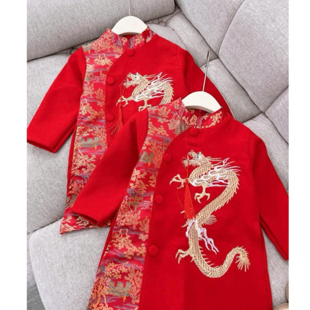 Áo dài cách tân gấm cho bé trai 9-35kg