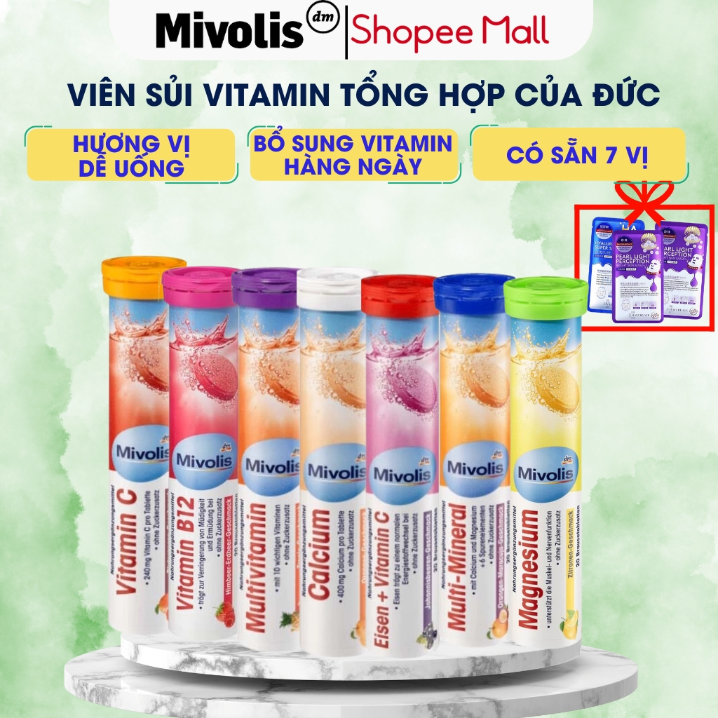  Tuýp Viên Sủi Mivolis Đức 20 viên tăng sức đề kháng với thành phần Vitamin C B12 magie canxi 