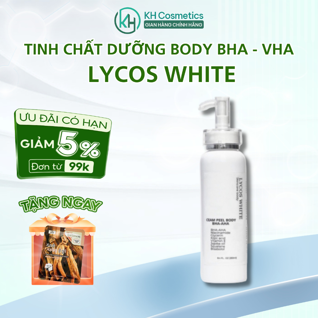 Tinh Chất Lycos White Dưỡng Body BHA AHA - Lycos White body lotion Không Bong Tróc Dưỡng Body mịn màng, trắng sáng