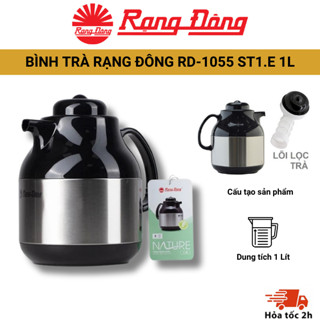 Phích pha trà Rạng Đông Model: 1055 ST1.E 1L nắp bấm chống rò rỉ nước, ruột thủy tinh giữ nhiệt cao cấp, an toàn sử dụng