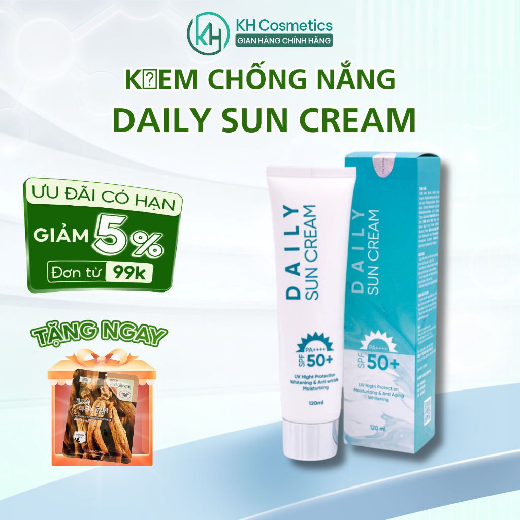 Kem chống nắng DAILY SUN CREAM - Kem chống nắng Hàn Quốc 3in1 thấm nhanh, lâu trôi dung tích 120ml