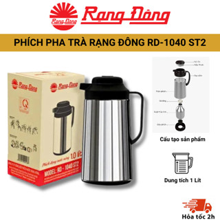Phích pha trà Rạng Đông RD-1040 ST2 dung tích 1 Lít, chất liệu inox chống rỉ sét, ruột thủy tinh giữ nhiệt cao cấp