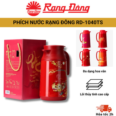 Phích Tết đựng nước Rạng Đông Model 1040TS - Ruột thủy tinh giữ nhiệt cao cấp  - Dung tích 1L tiện lợi sử dụng