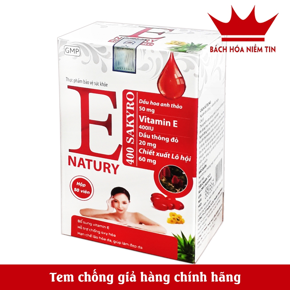 Viên Uống đẹp da Vitamin E Đỏ 4000mcg Natury Korya - Hộp 50v - Chiết xuất lô hội. chiết xuất dầu thông đỏ chống lão hóa