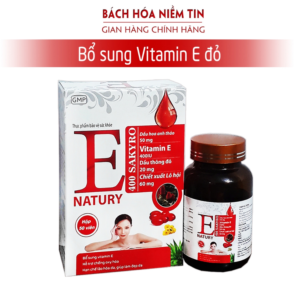 Viên Uống đẹp da Vitamin E Đỏ 4000mcg Natury Korya - Hộp 50v - Chiết xuất lô hội. chiết xuất dầu thông đỏ chống lão hóa