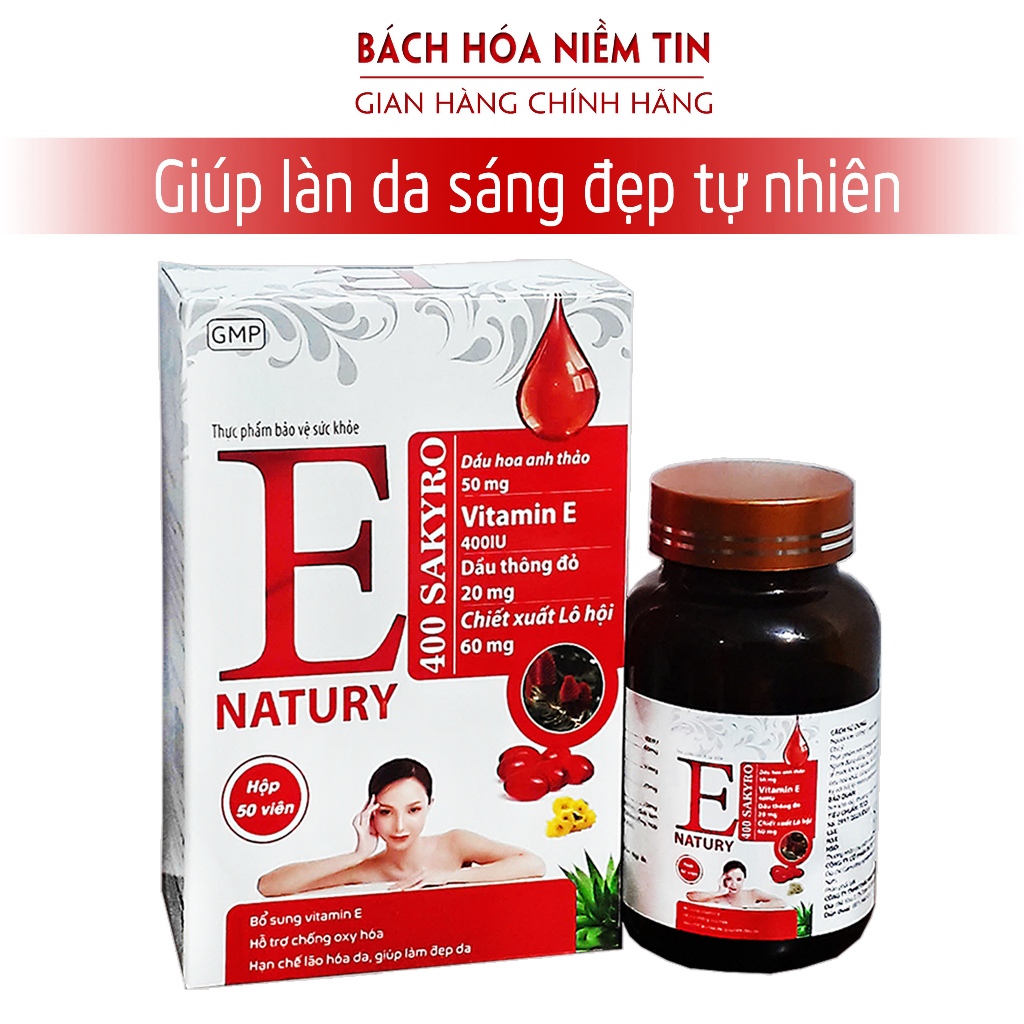 Viên Uống đẹp da Vitamin E Đỏ 4000mcg Natury Korya - Hộp 50v - Chiết xuất lô hội. chiết xuất dầu thông đỏ chống lão hóa