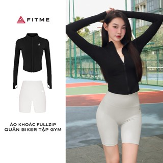 Bộ đồ tập gym yoga Fitme Cover23 áo khoác fullzip Đen, quần legging lửng Light Grey ôm body tôn dáng
