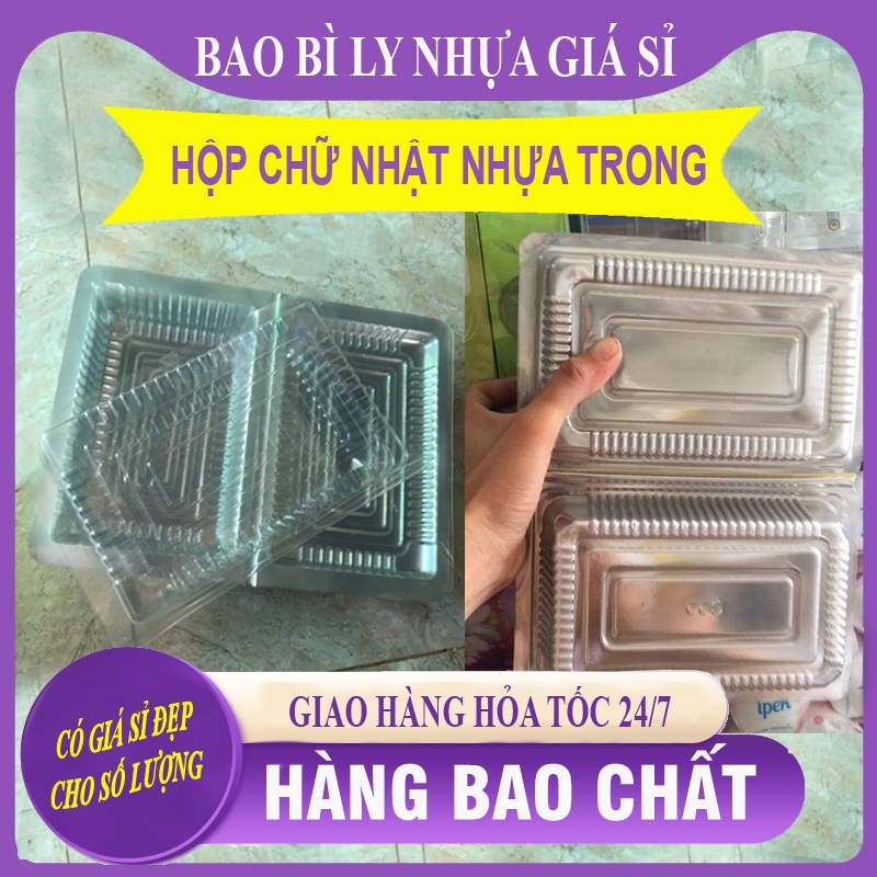 100 hộp H55 hộp H50 chữ nhật nhựa trong có nắp đựng bánh