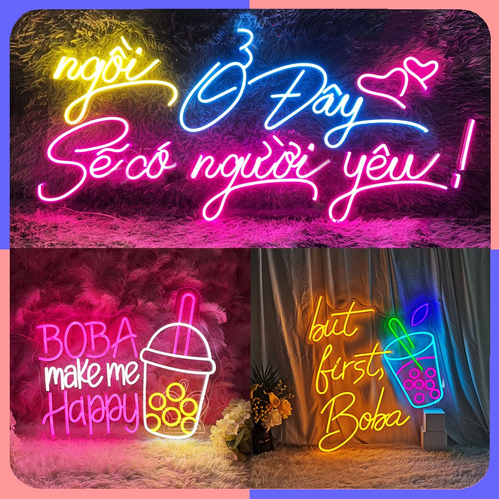 Đèn Led Neon Tiệm Trà Sữa - Đèn Led Chữ theo yêu cầu, trang trí cửa hàng, quán cafe, tiệm nail, spa