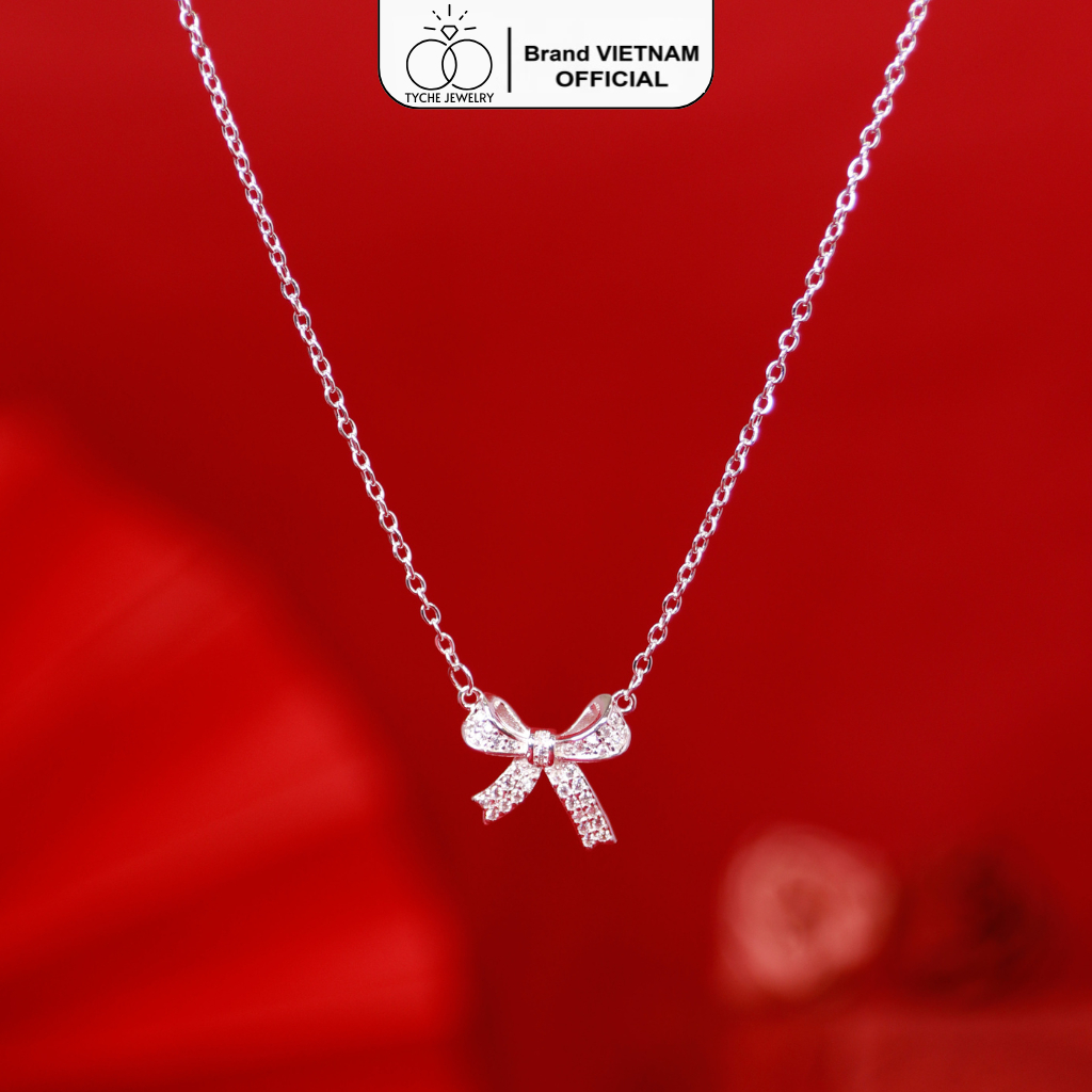 Dây chuyền bạc nữ Tyche Bow1 nạm đá ,chốt khóa cao cấp trẻ trung phù hợp đeo đi học, đi chơi,đi làm TYCHE JEWELRY