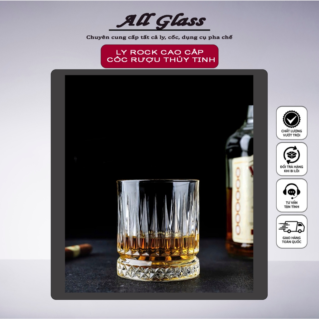 Ly cốc uống Whisky dáng Rock sang trọng cao cấp, cốc thủy tinh hoa văn sọc - Ly rock 210ml/360ml