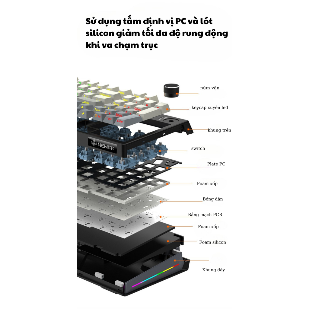 Bàn phím cơ Fullsize không dây JK980  - 3 mode kết nối - Cấu trúc gasket mount - Led RGB - App marco | BigBuy360 - bigbuy360.vn