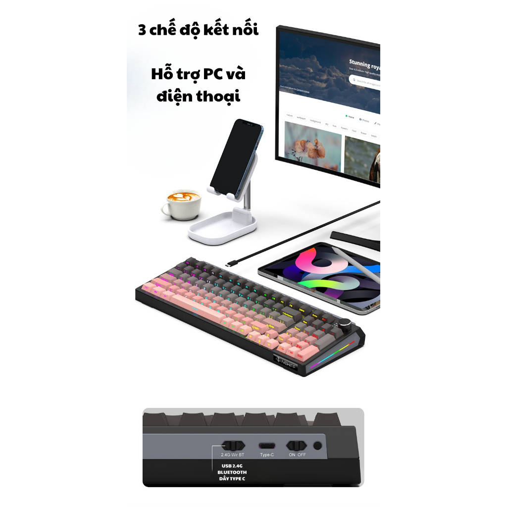 Bàn phím cơ Fullsize không dây JK980  - 3 mode kết nối - Cấu trúc gasket mount - Led RGB - App marco | BigBuy360 - bigbuy360.vn