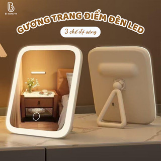 Gương Trang Điểm Đèn Led Cảm Ứng Để Bàn 3 Chế Độ Sáng Cổng Sạc USB Xoay 360 Độ Thông Minh Bihome