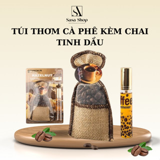 Túi Thơm Cafe Treo Ô Tô, Xe Hơi - Có Kèm Chai Tinh Dầu Cafe