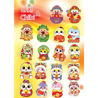 Combo 100 Bao lì xì chibi kim cương hoạt hình Tết 2025 hình con rắn, labubu  đẹp