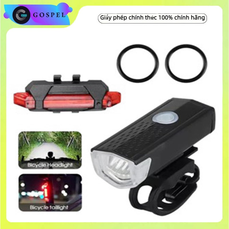 (Combo 2 đèn) Đèn LED tín hiệu gắn đầu và đuôi xe đạp,Đèn pin xe đạp siêu sáng,Đèn LED Xe Đạp Sạc USB Chống Thấm Nước
