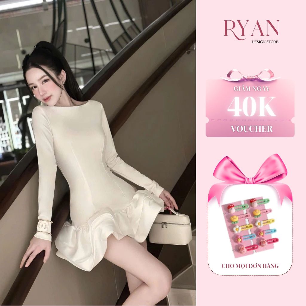 Đầm dự tiệc, váy body dài tay đuôi xoè bánh bèo chất nhũ kim cương thiết kế đi tiệc (H62)- Ryan Desi