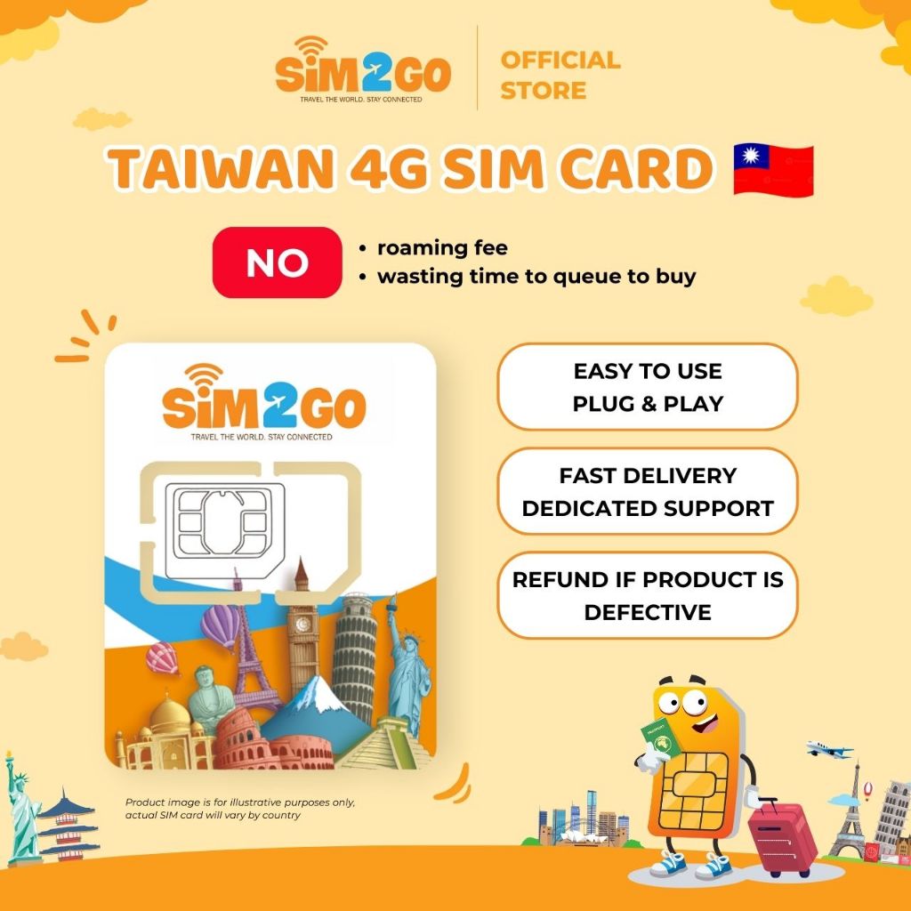 Taiwan 4G SIM card - Multi plans (15 - 30 days) - Free SIM ejector - SIM2GO - No subscription requir