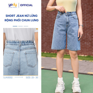 Quần short jean nữ YODY ống rộng, cạp cao phối chun lưng, quần ngố cơ bản năng động TRA - SJN3052