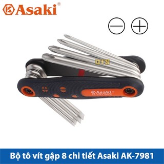 Bộ tô vít gập - bộ tua vít xếp đa năng 8 trong 1 asaki ak-7981