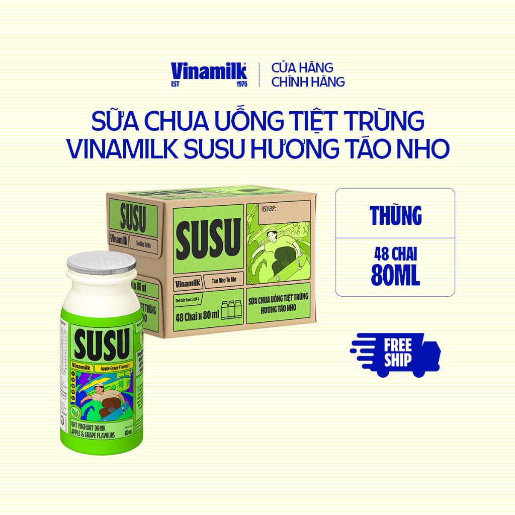 Sữa chua uống hương táo nho Vinamilk Susu - Thùng 48 chai 80ml