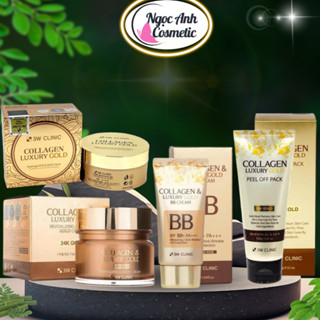 [3W] Kem dưỡng trắng Collagen 24K -Mặt nạ vàng- Mặt nạ đắp mắt chống thâm quầng- Kem nền trang điểm BB-Toner trắng da