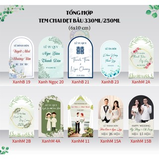 (TỔNG HỢP) Tem chai dẹt bầu 330ml/250ml