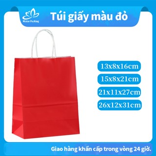 50 Túi màu đỏ giấy Kraft có quai đựng quà nhiều kích thước, túi giấy xi măng đựng thực phẩm chất lượng-Mstar