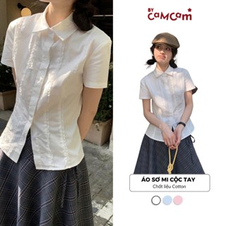 Áo Sơ Mi Phối Ren Cộc Tay Bycamcam Chiết Eo Nhẹ Nữ Tính