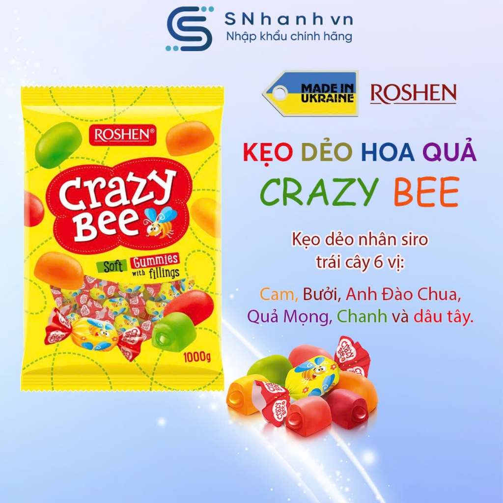 Kẹo dẻo mix vị nhân mứt hoa quả Roshen Crazy Bee và YUMMI'S