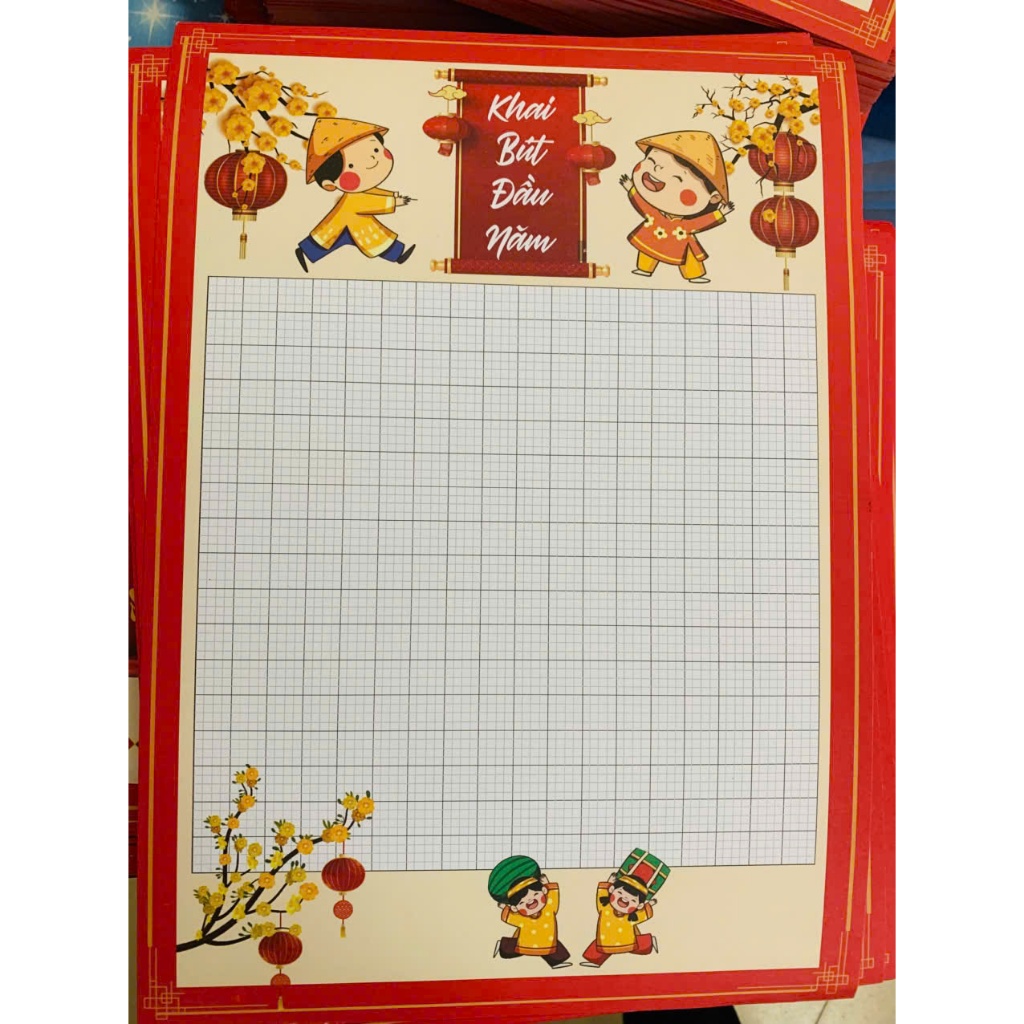 Set 10-30 tờ Giấy khai bút đầu năm mới có đường kẻ ô ly khổ A4