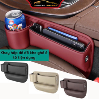 Hộp Đựng Đồ Khay Để Khe Ghế Ô Tô  Kèm Giá Đỡ Tiện Dụng Cài Khe Ghế Xe Hơi Chất Liệu Da PU Cao Cấp