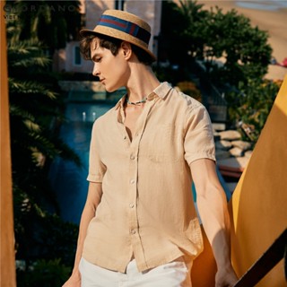 GIORDANO Áo Sơ Mi Nam Ngắn Tay Linen 01043202