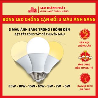 Bóng đèn led THP đổi 3 màu ánh sáng 25W 18W 15W 12W 9W 7W 5W - Bóng bulb tròn chống cận siêu sáng