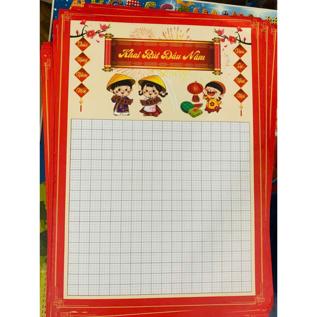 Com bo 30 - 100 tờ Giấy khai bút đầu năm mới có đường kẻ ô ly khổ A4