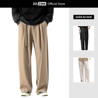 Quần âu nam ống rộng, Quần tây dáng suông kèm đai, cạp chun sau, vải tuyết mưa, phong cách Hàn Quốc A05