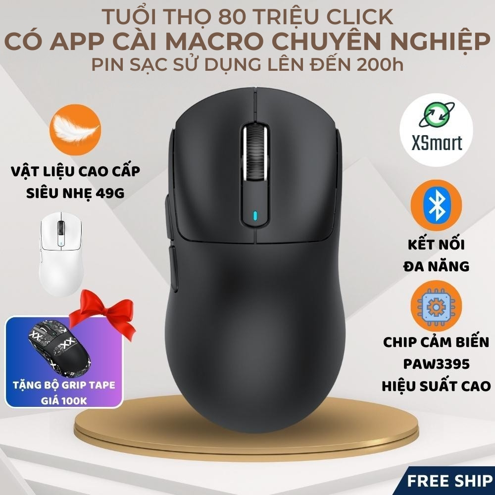 Chuột Máy Tính Bluetooth Không Dây Siêu Chip PAW3395 Attack Shark X3 PRO Tặng Grip Tape, Cảm Biến Cao Cấp