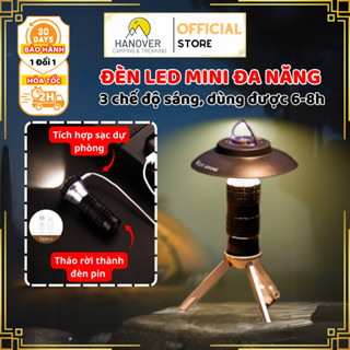 Đèn Led Mini Camping Cắm Trại Đa Năng 3 Chế Độ Sáng Kèm Chân Tripod Để Bàn, Đèn Pin Du Lịch Treo Lều