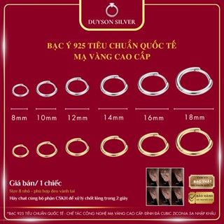 Khuyên tai bạc tròn trơn chốt bấm nam nữ Duyson Silver, Bông tai bạc Ý 925 mạ vàng nhiều kích cỡ