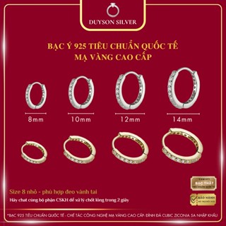 Bông tai bạc Ý 925 mạ vàng cao cấp Duyson Silver vòng tròn đính đá chốt bấm, khuyên tai bạc nam nữ